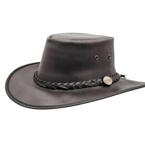 Barmah 1026 Australian Squashy & Foldaway Black Leather Waterproof Hat Size L